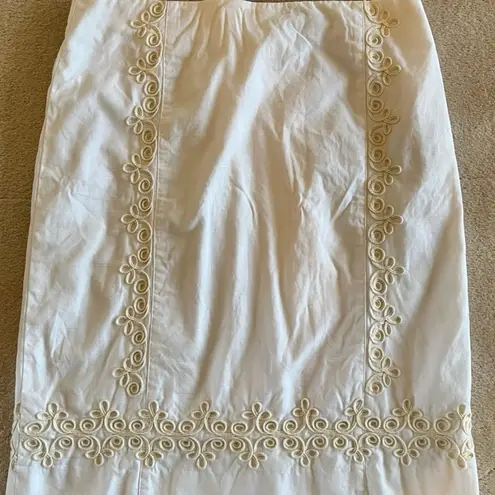 Boden White Ivory Embroidered Trim Pencil Skirt Romantic Retro Size 10 L Medium