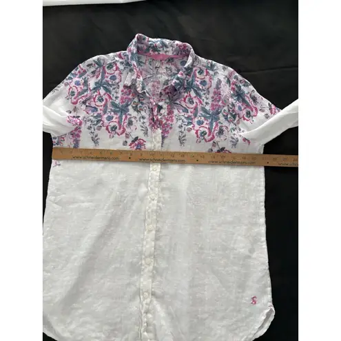 Joules Linen Shirt 8 White Floral Jeanne Print Lightweight Beach Lagenlook