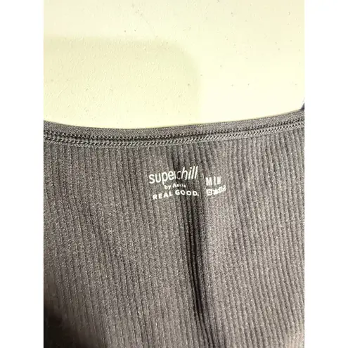 Aerie  Lot Of 2 Cropped Ribbed Top Women Size M Black Blue‎ Stretch Scoop Neck