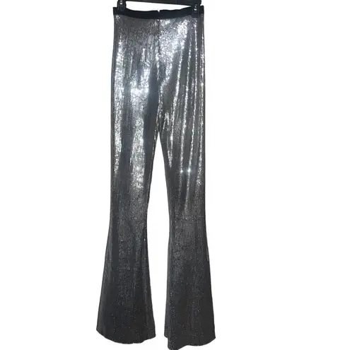 David Koma Sequin Flared Trouser in Silver & Black UK 14 USA 10 New Womens pants