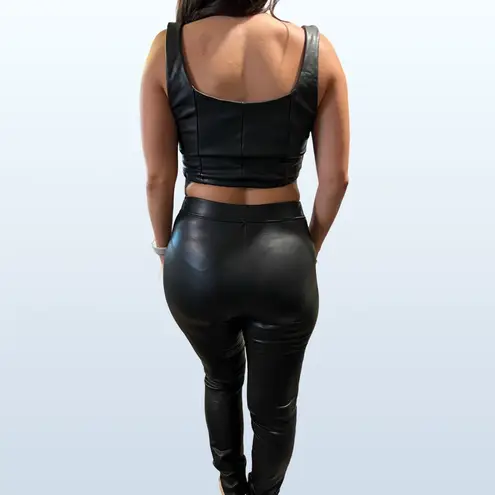 Haute Monde NWT  Black Faux Leather Leggings and Matching Bustier Crop Top