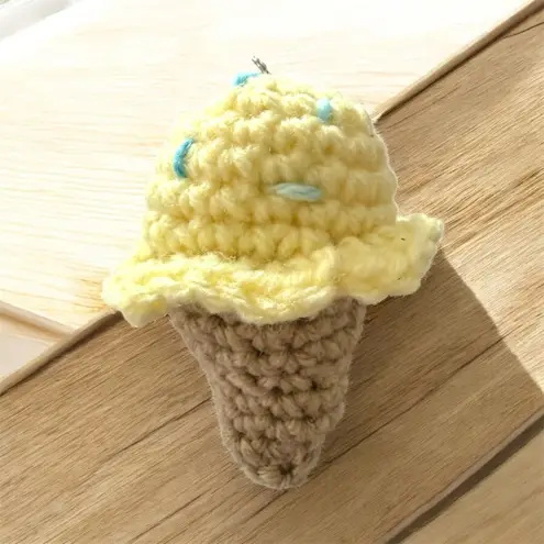 Handmade Crochet Ice Cream Cone Keychain | Amigurumi Dessert Bag Charm