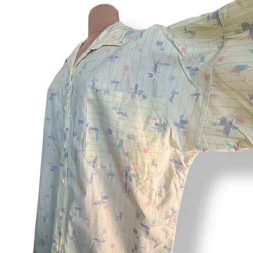 Vintage 80s Shirt Plus Size 42 Pastel Butter Yellow Abstract Print Made in USA