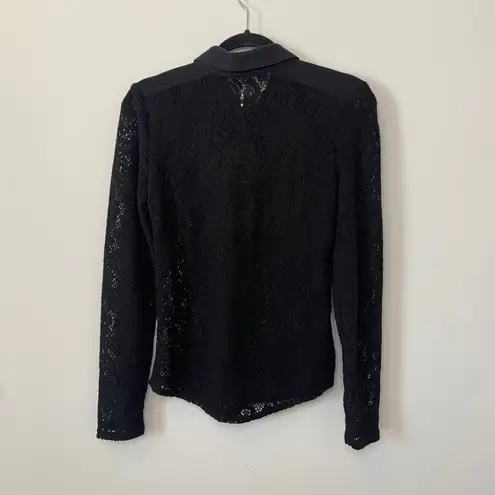 Free People  Black Lace Long Sleeve Button Snap Collared Shirt Sz Medium