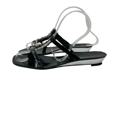 Robert Clergerie Vintage Sandals Slide Embellished Black Silver Size 6.5