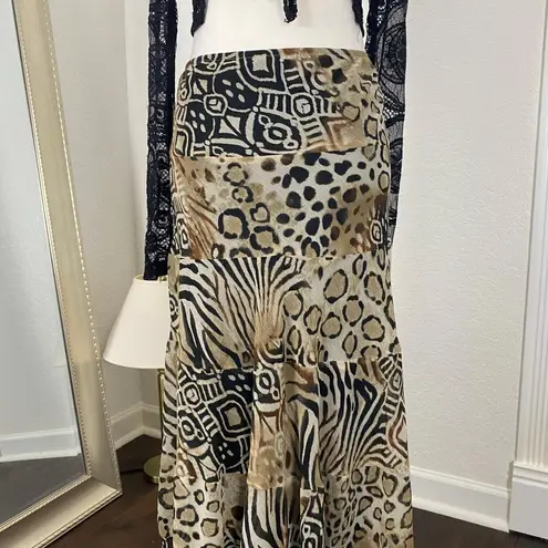 Fairy Grunge Brown Tan Layered Leopard Print Midi Maxi Skirt Size 6 / S Small