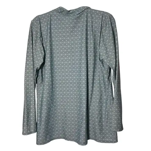 Kona Sol Geo Print Quarter Zip Pullover Top Blouse Teal Womens Size L