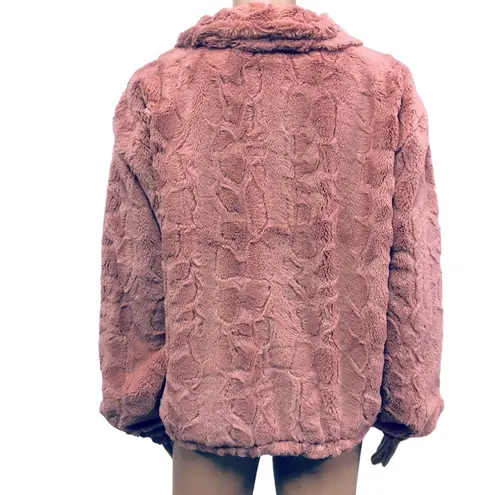 cupio  Faux Fur Fuzzy Animal Print Textured Blush Full Zip Satin Lined Jacket XL