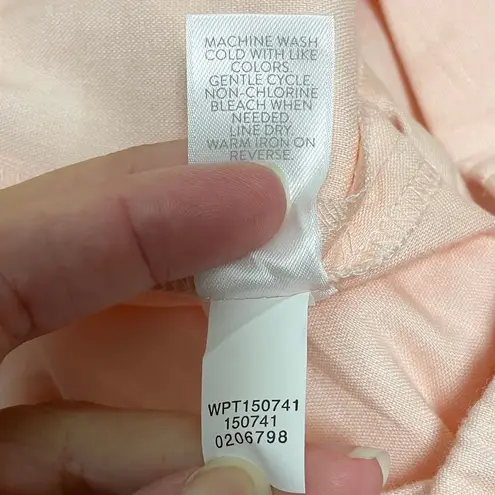 J Jill White Linen Stretch Pearl Pink Pull On Elastic Waist Cropped Pants Medium