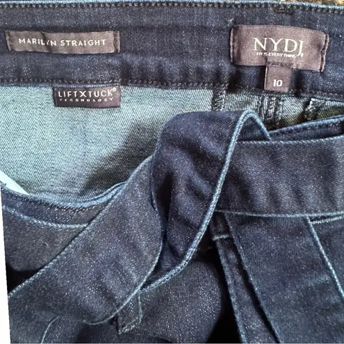 NYDJ Marilyn Straight Leg Tie Belt High Rise Lift Tuck Technology Womens Size 10