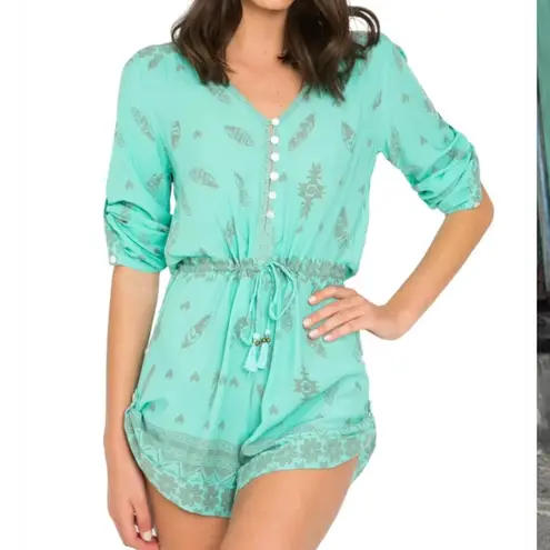 Spell Skull Tribe Playsuit *RARE* As Seen On Vanessa Hudgens Size Medium Teal Green