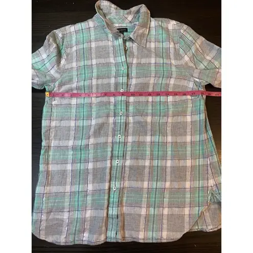 Talbots  Shirt Womens Medium‎ Plaid Pastel Metallic Preppy Classic Church Casual