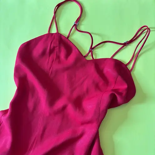 Vintage Solid Red Sleeveless Full Length Strappy Rhinestone Formal Dress Size 12