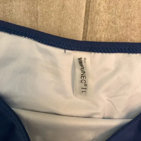 VIMPUNEC Ruffle One Shoulder Swimsuits for Women Striped High Waisted bikini Blue Size L