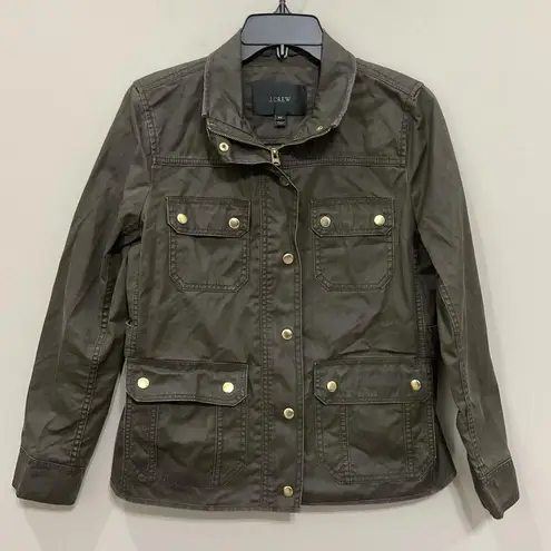 J. Crew Downtown Field Jacket Sz Med Petite Waxed Cotton Mossy Brown