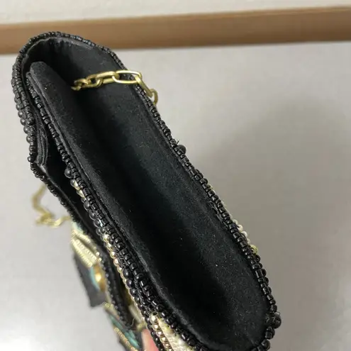 Mary Frances Beaded Handbag Purse Black Chain Strap Arrowhead Gem Embellish EUC