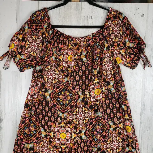 Oddi Multicolor Printed Scoop Neck Short Sleeve Maxi Dress Women's Size 3XL