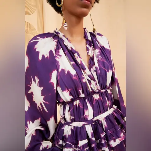 Ulla Johnson Emery Dress Cassis Blur Silk Ruffles Purple Cream Tie Dye Size 4