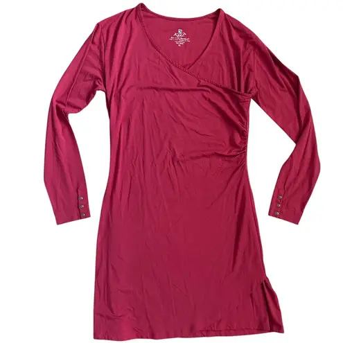 Kuhl Organic Cotton V-Neck Long Sleeve Vienna Faux Wrap Dress Dark Pink Size XL