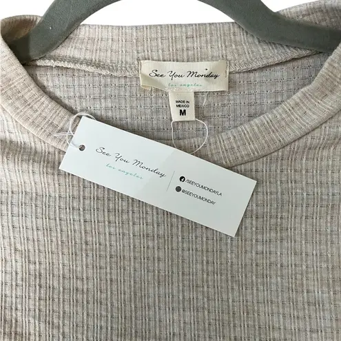 See You Monday - Baby Doll T-Shirt Dress - Tan/Cream