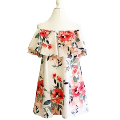 Adrienne Dress Tropical Floral On Off Shoulder Ruffle Neckline Sleeveless Small