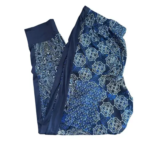 Cuddl Duds  Women's Blue Embroidered Drawstring Leggings Size Large