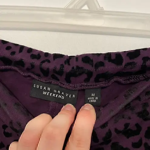Susan Graver Weekend Flocked Cotton Spandex Leggings Purple Leopard Cheetah M