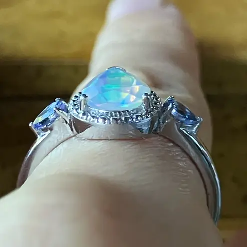 Natural Ethiopian Opal Tanzanite Sterling Silver Ring Size 9