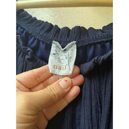 Naif navy blue boho ruffled pullover short sleeve bohemian flowy babydoll dress