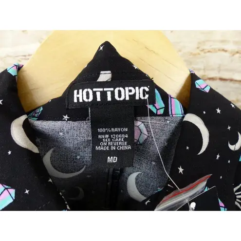 Hot Topic  Pastel Crystals Celestial Crop Button Up Shirt Womens M Black Goth