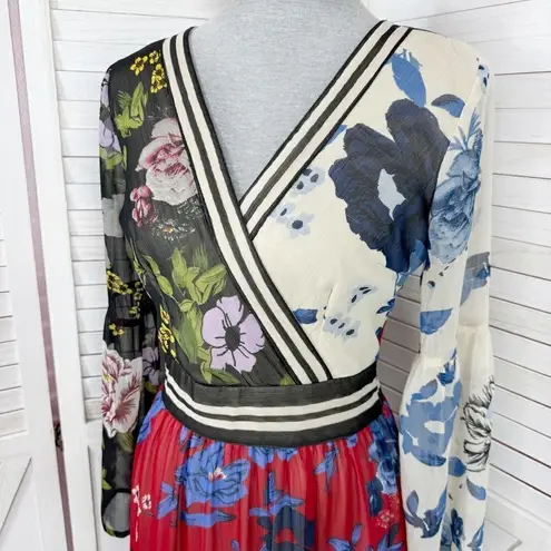 Kaktus Floral Patternblock Patchwork Tiered Maxi Dress Small Cottagecore Boho