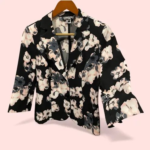 Cute black floral lightweight blazer 3/4 sleeve stretch whimsigoth coastal vamp Pink Size 8P