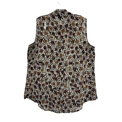 Lane Bryant  Collared Button Front Tank Top 16 Split Open Back Novelty Dots Brown