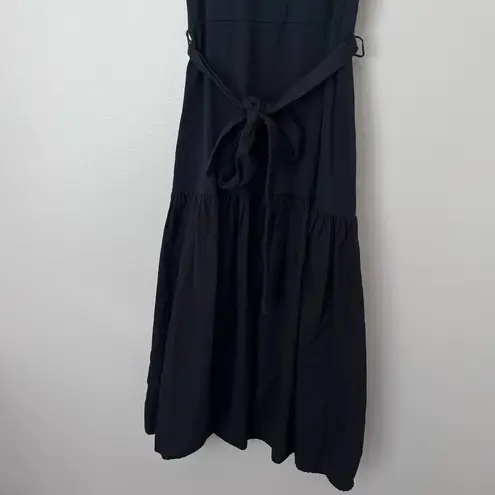 Nation Ltd Everleigh Frilly Ruffle Scoop Neck Tiered Belted Midi Dress Jet Black