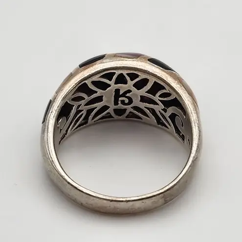 Ken Craft Sterling Silver Mother of Pearl & Onyx Inlay Ring (10)