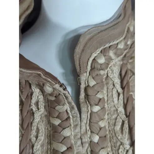 Elie Tahari Blazer Tan Wool Silk Blend Braided Detail Woman's Size Large