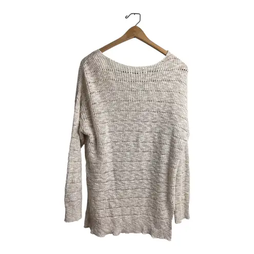 Cream Open Knit V Neck Long Sleeve Oversized Tunic Sweater Women XS Tan