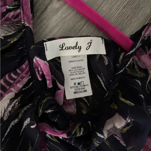 Elegant Black and Pink Feather Blouse Size M