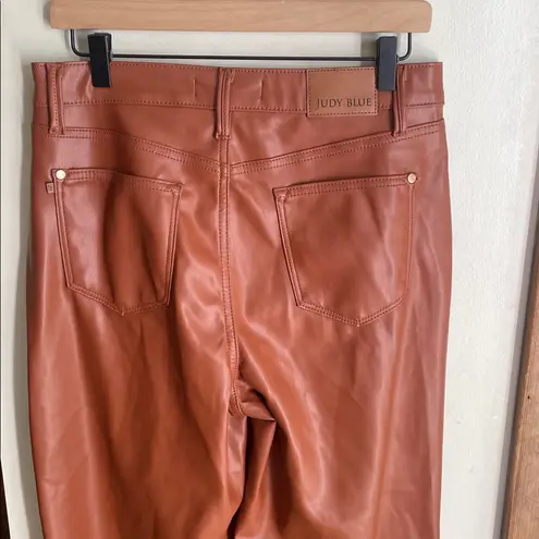Judy Blue Vegan Leather Pants Cognac Wide Leg Cropped Tummy Control