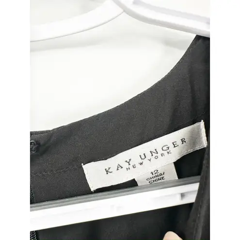 Kay Unger Davina Black Walk Thru Crepe Maxi Jumpsuit Size 12 NWT