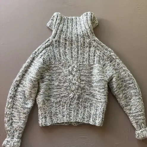 Chunky High Neck Wool Zip Up Sweater Gray