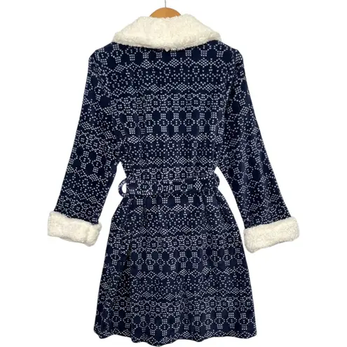 New Ulta Beauty Robe Womens S M Blue White Sherpa Belted Fleece Fair Isle Cozy