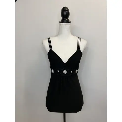 Vintage Lipstick Top Womens Small Black Rhinestone Bling Clubwear Y2K Retro Sexy