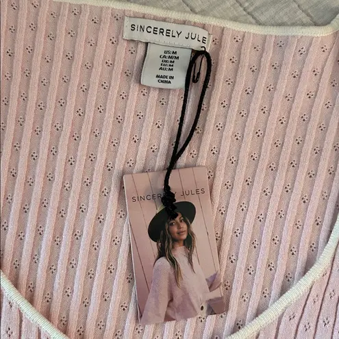 NWT sincerely Jules, baby pink tie, front bow pointe knit long sleeve top M White Size M