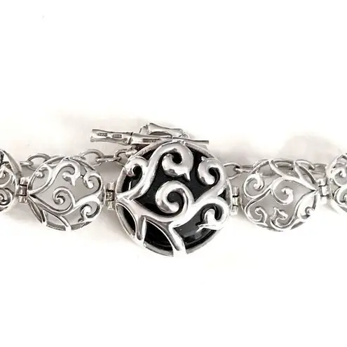 Onyx BARSE Cabochon Sterling Silver Filigree Scroll Overlay Bracelet