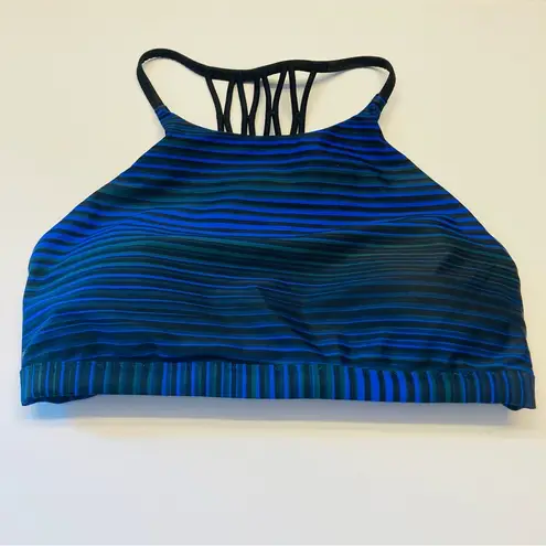 Lululemon  Tidal Flow Net Bikini Swim Top Blue Stripe Tie Back Sz Medium Strappy