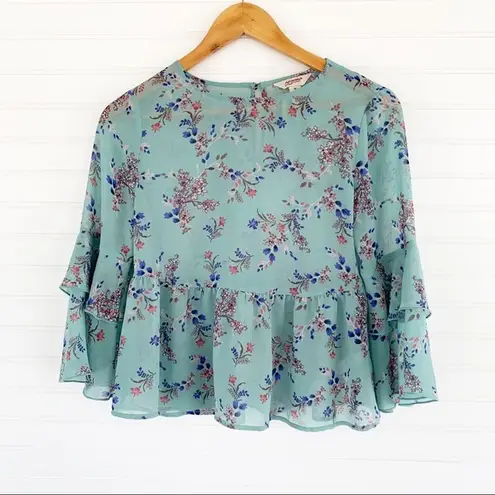 Arizona Jeans Arizona Jean Co. Sheer Turquoise Floral Blouse