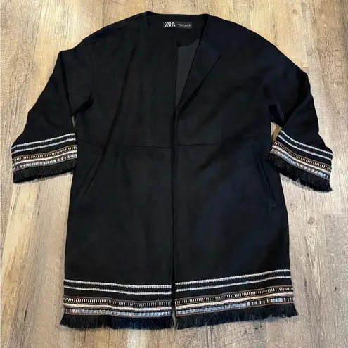 ZARA  Faux Suede Embroidered Cardigan Jacket