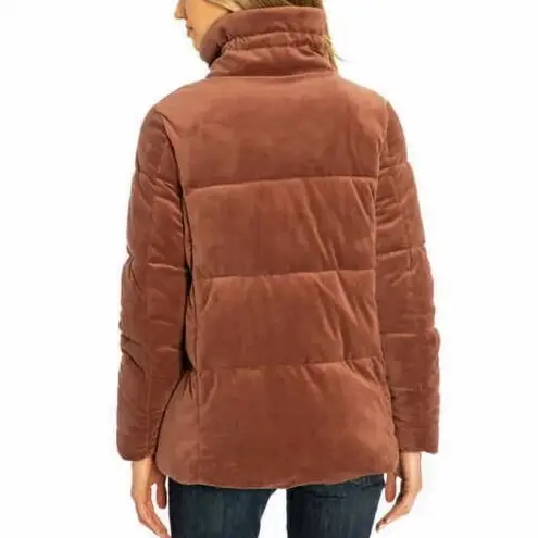 Isaac Mizrahi NY Women's Velvet Puffer Coat Size Small Brown Cozy Winter Jacket