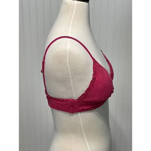 Vix Paula Hermanny Scales Helen Laser Cut Triangle Bikini Top Swim Pink Large Pink